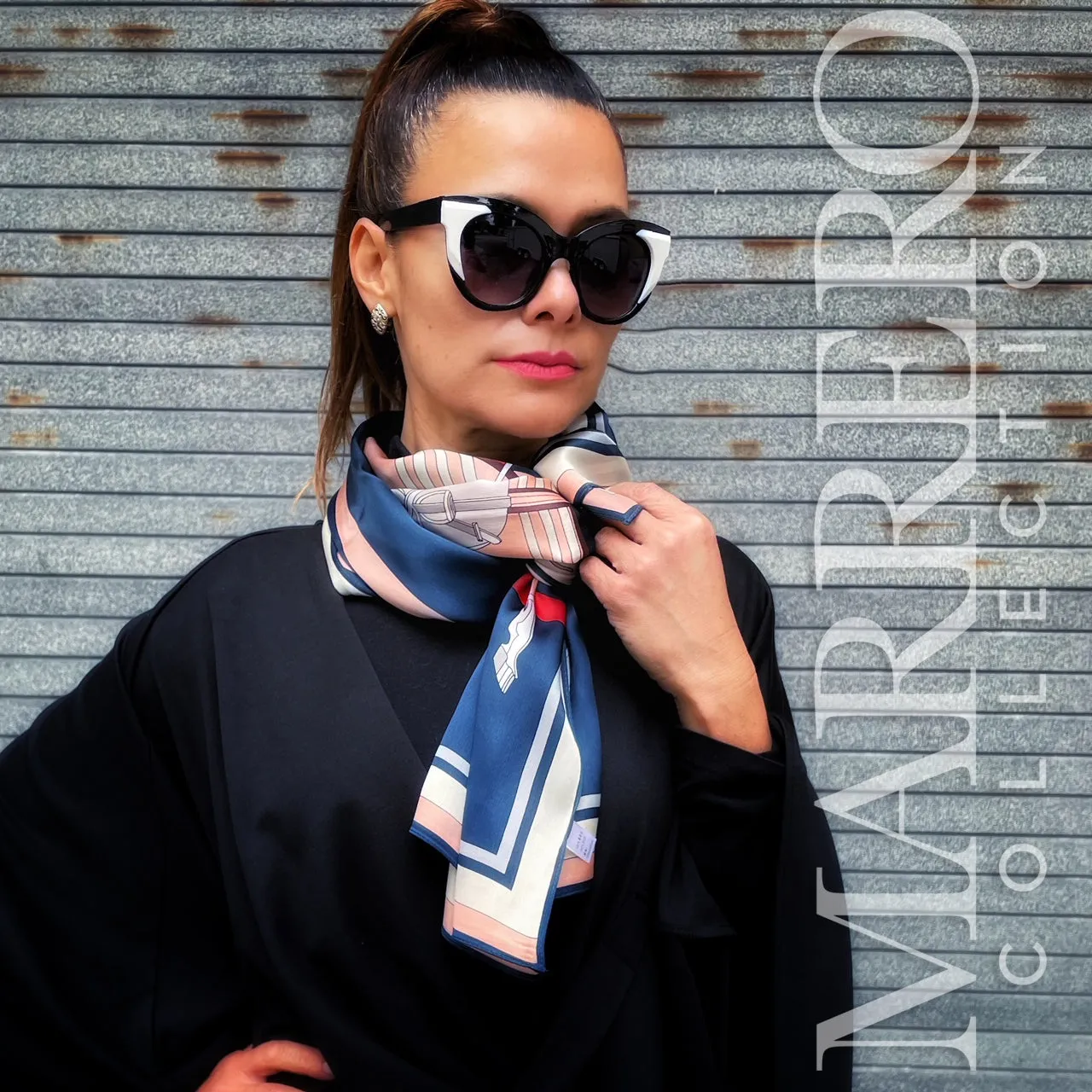 **** OUT OF STOCK  Equestrian Silk Scarf - Blue