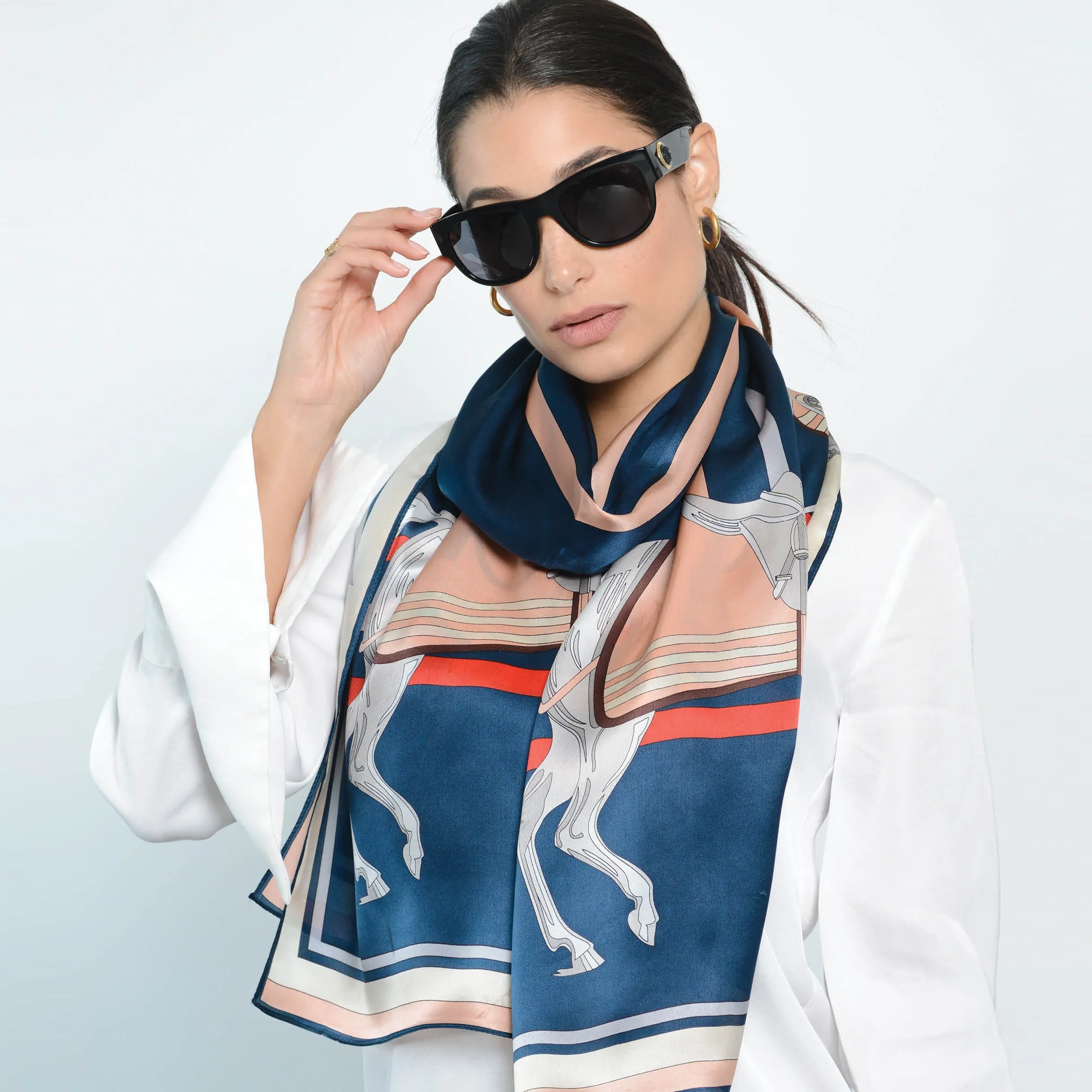 **** OUT OF STOCK  Equestrian Silk Scarf - Blue