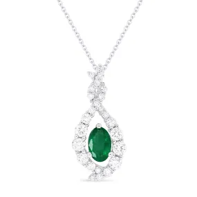 0.32Ct Emerald 16"pendant Necklace In 14K White Gold