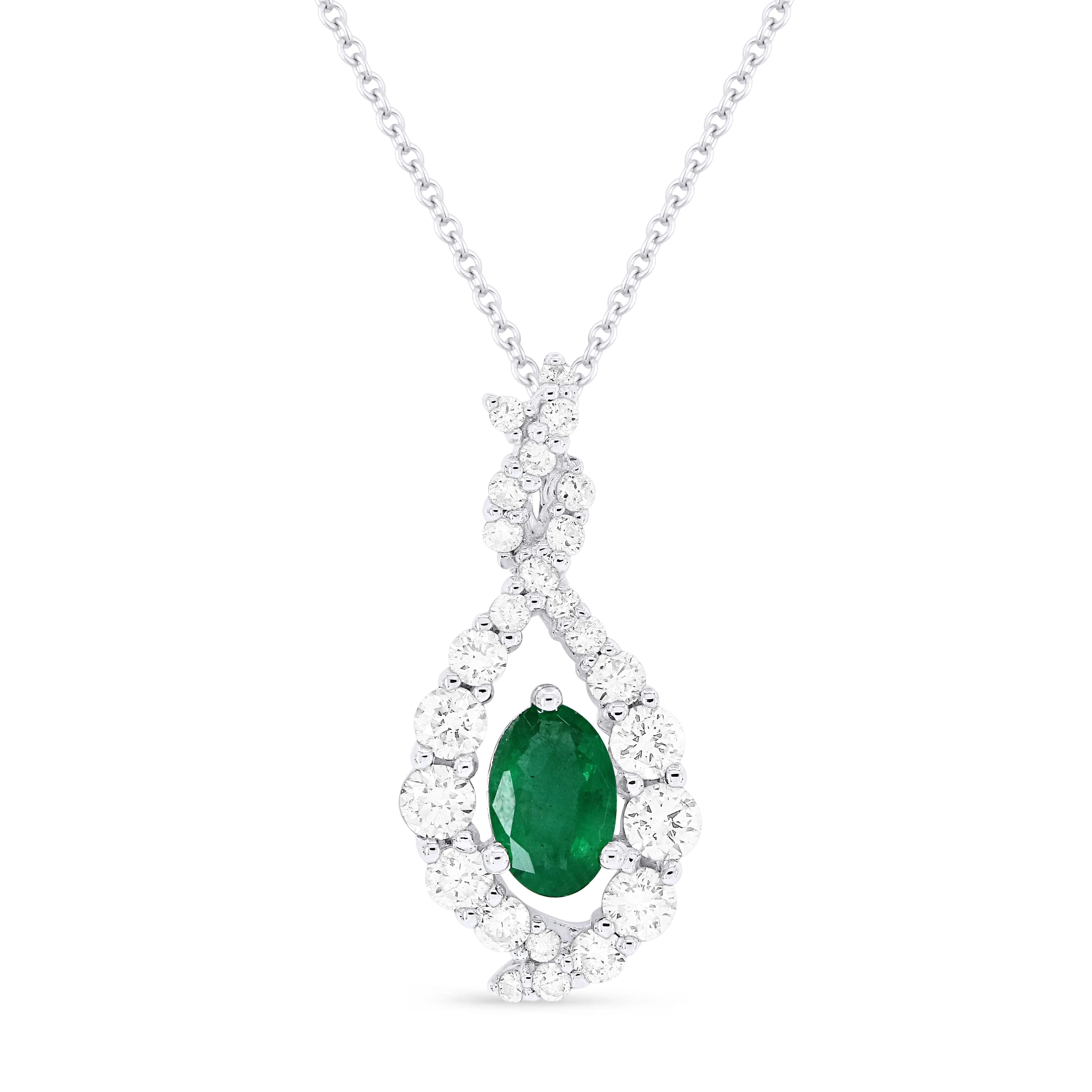 0.32Ct Emerald 16"pendant Necklace In 14K White Gold