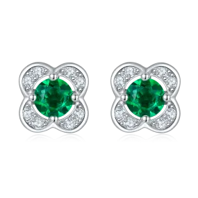 0.45 Carat Round Lab-Created Emerald Clover Stud Earrings in S925 Silver with Platinum Finish