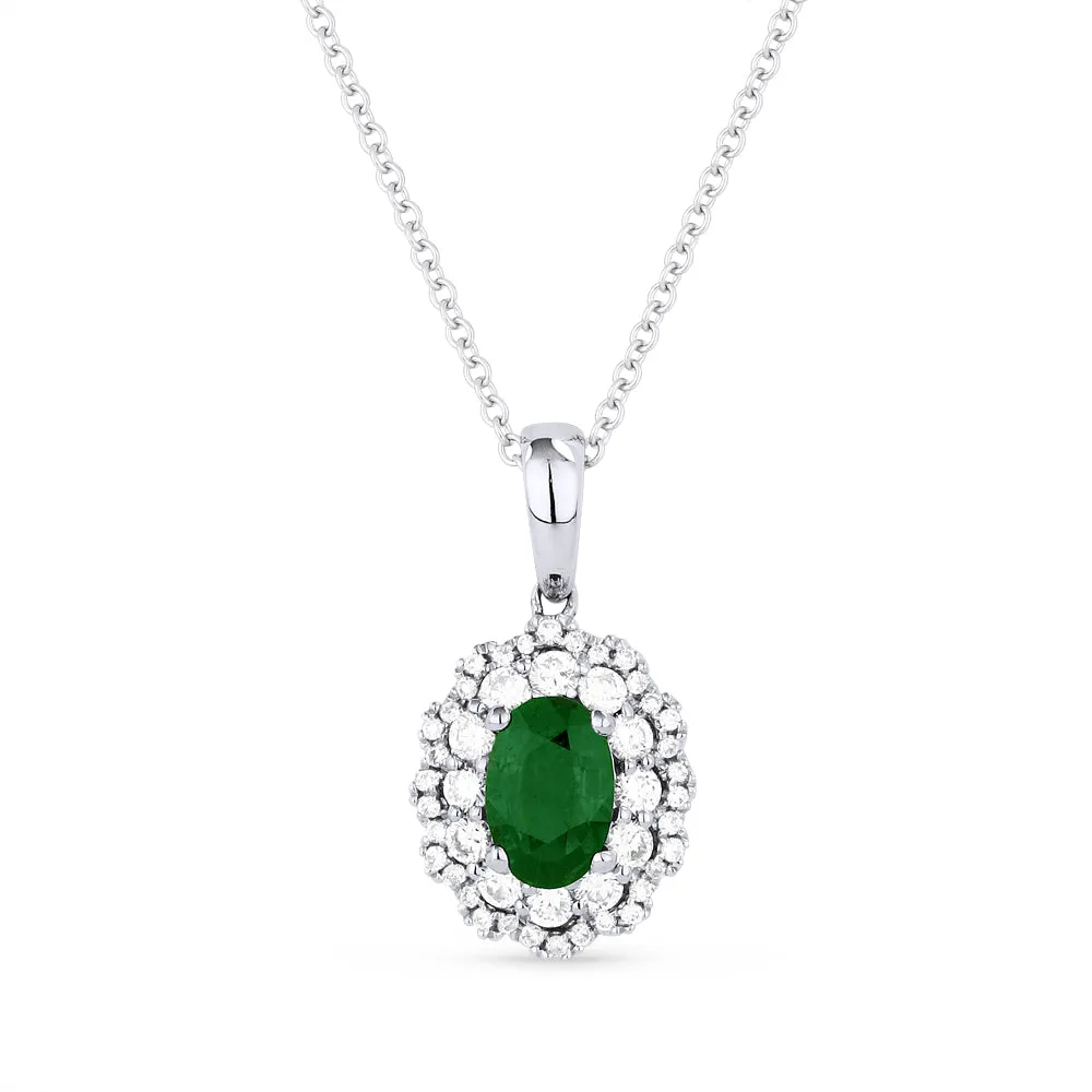 0.45Ct Emerald 16"pendant Necklace In 14K White Gold