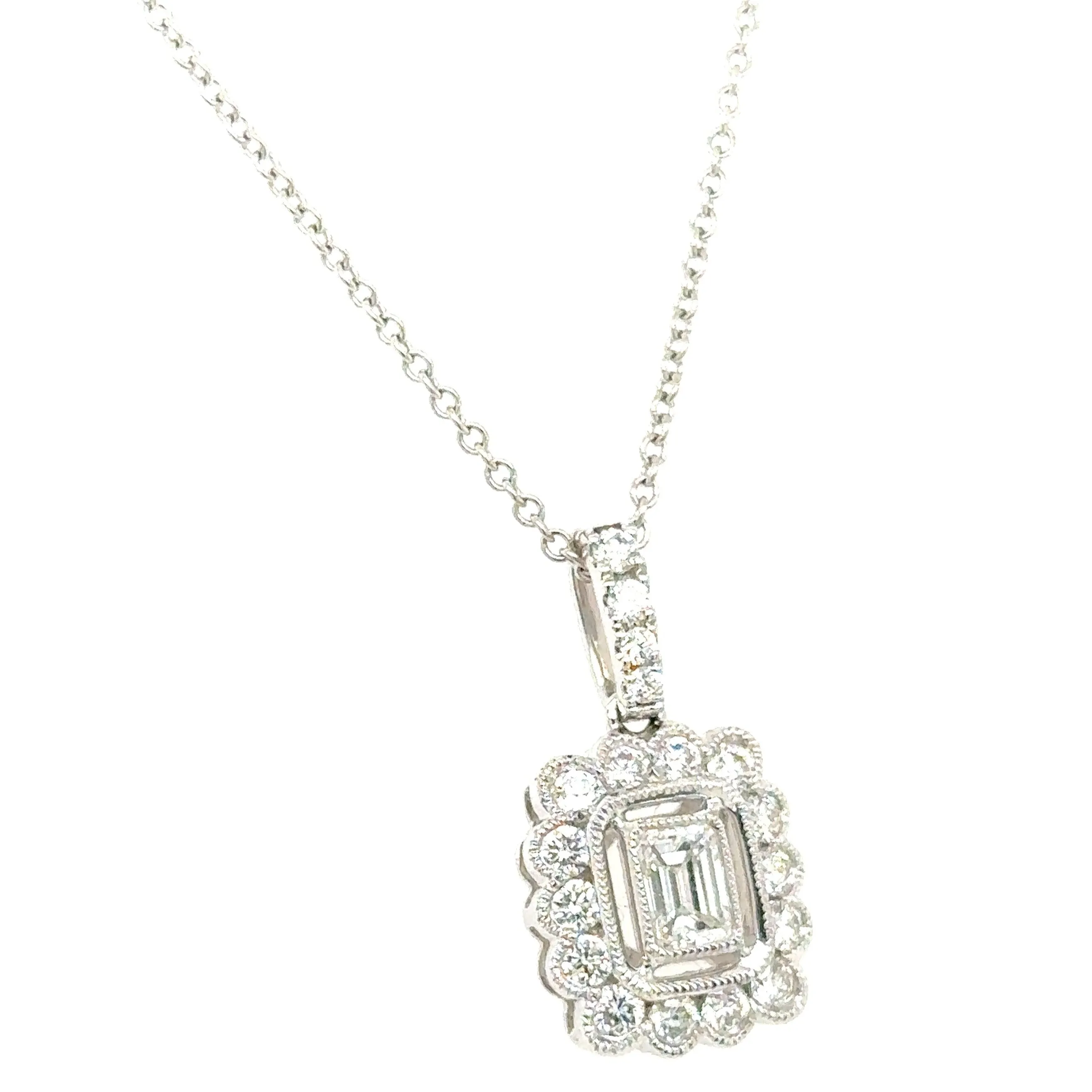 0.87ct tw Ladies Diamond Emerald-cut Center Pendant with Chain