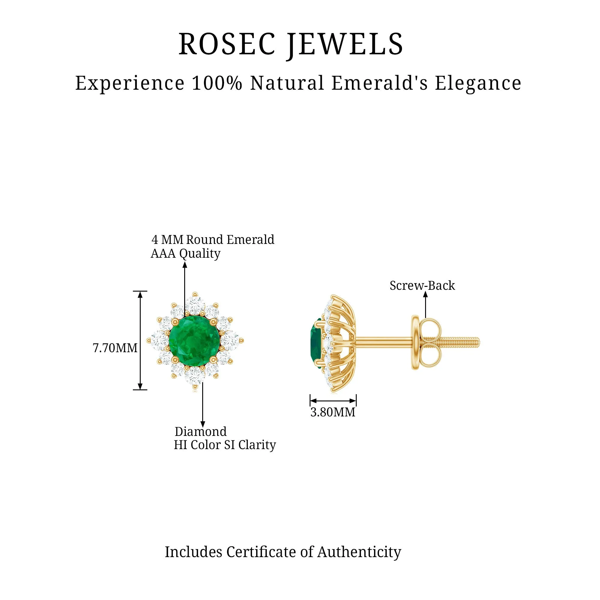 1 CT Emerald Classic Stud Earrings with Diamond Halo