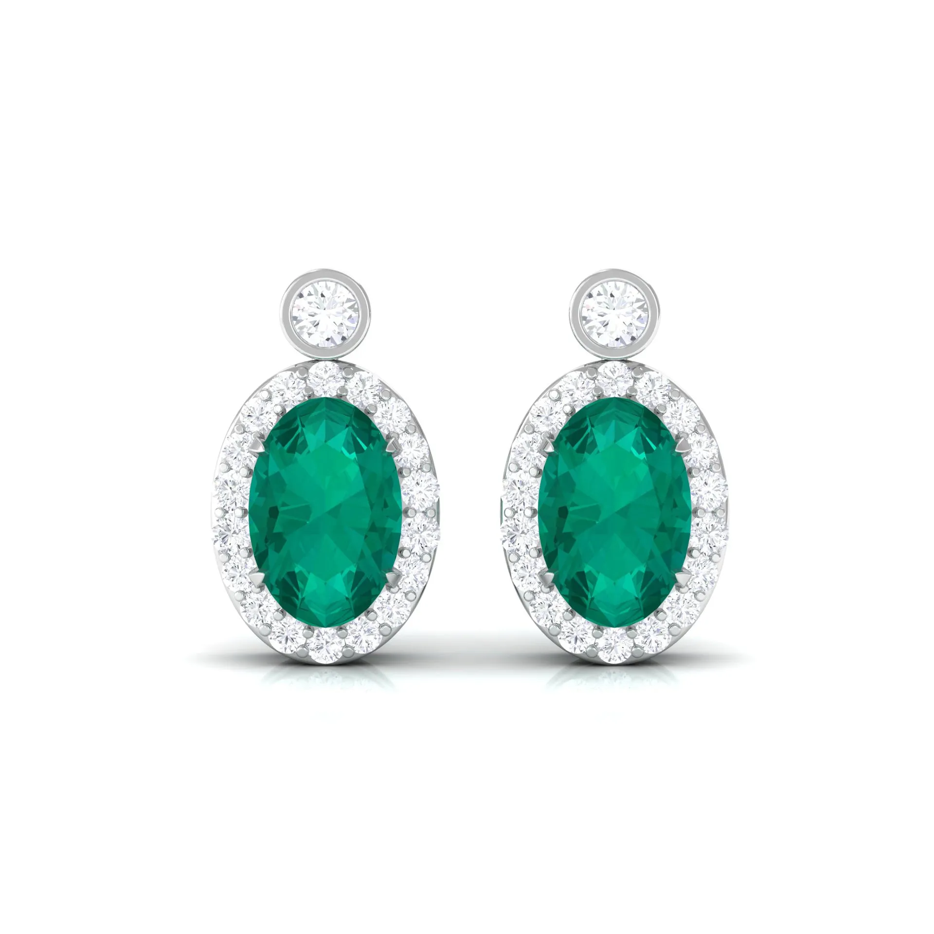 1 CT Oval Emerald and Diamond Halo Stud Earrings