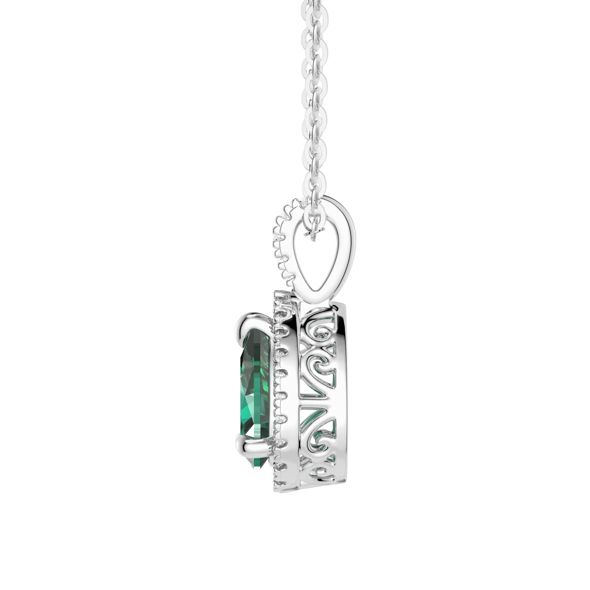 1 CT. Pear Shaped Emerald Pendant with Pavé Diamond Halo