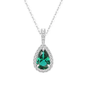 1 CT. Pear Shaped Emerald Pendant with Pavé Diamond Halo