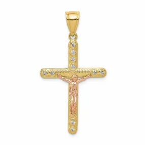 10K Two Tone Gold Polished C.Z Crucifix Pendant