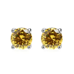 10k White Gold Plated 2 Carat Round Created Citrine Sapphire Stud Earrings