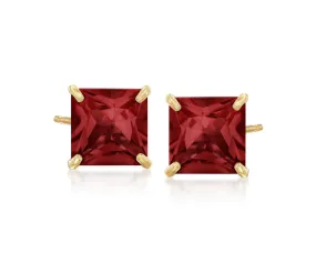 10k Yellow Gold Plated 3 Carat Square Created Garnet Sapphire Stud Earrings