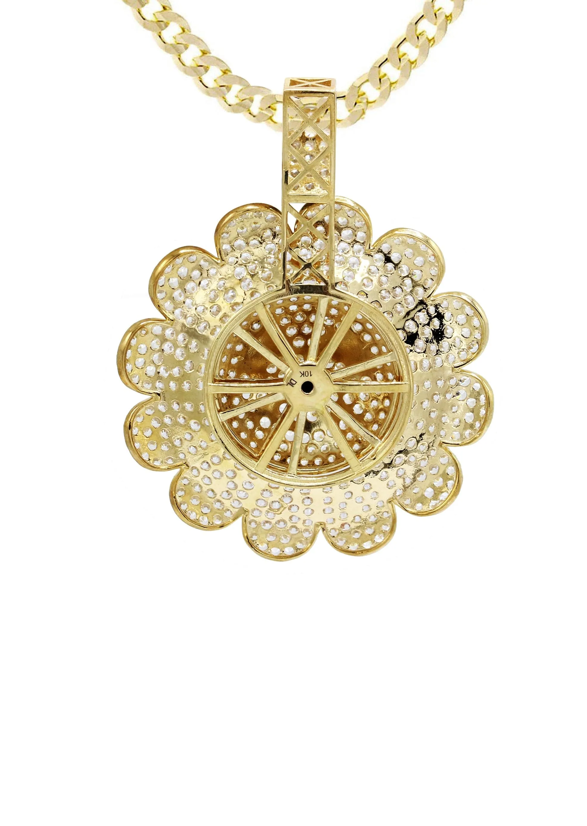 10K Yellow Gold Sunflower Spinner Necklace | Appx. 18.8 Grams