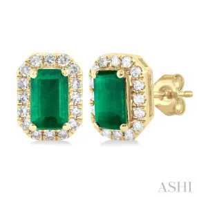 10KY Diamond and Emerald Stud Earrings