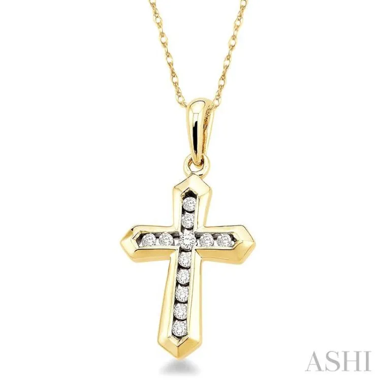 1/10 Ctw Round Cut Diamond Cross Pendant in 10K Yellow Gold with Chain