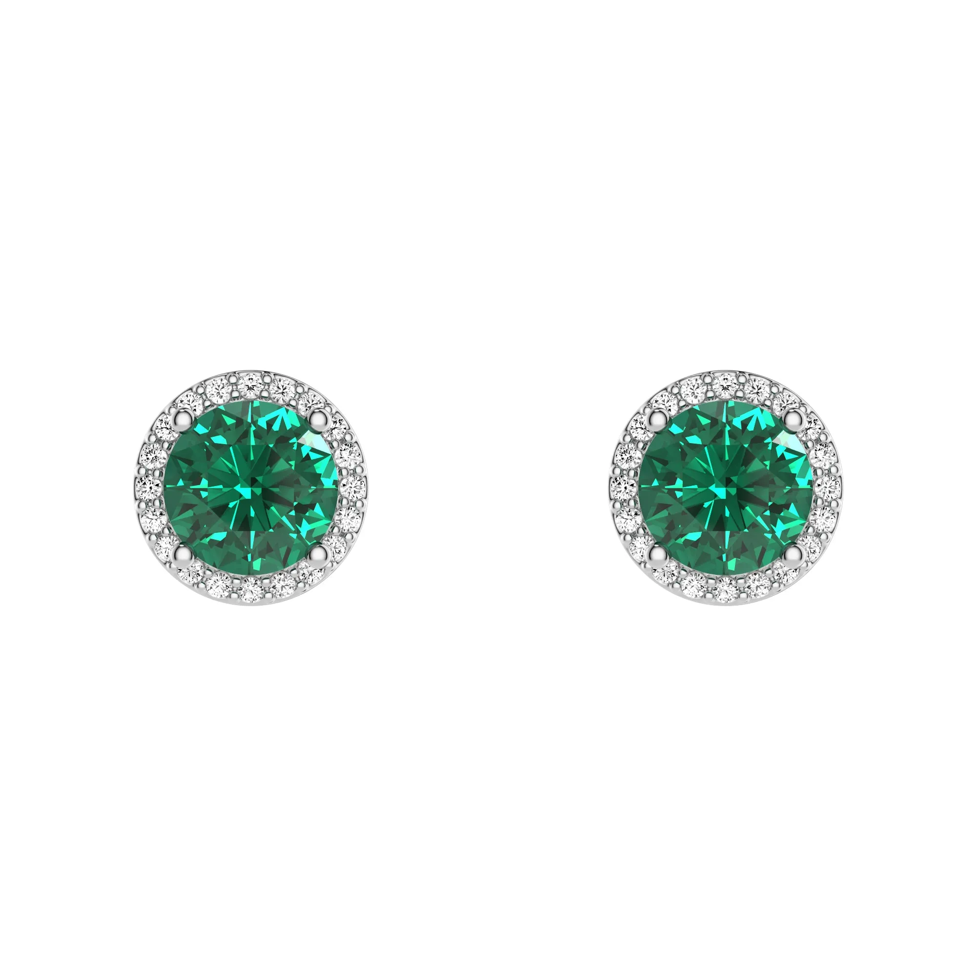 1.18 CT. Emerald and Pavé Halo Stud Earrings