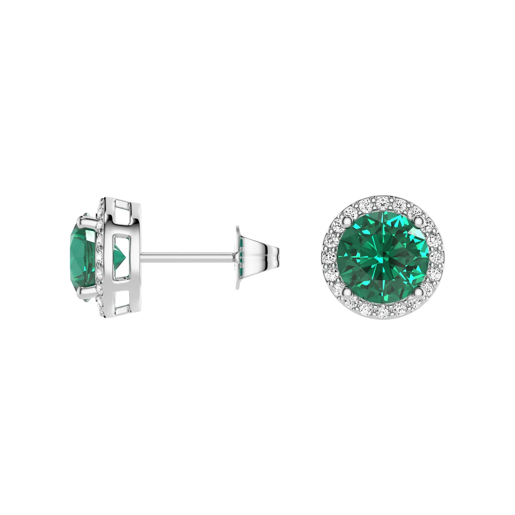 1.18 CT. Emerald and Pavé Halo Stud Earrings