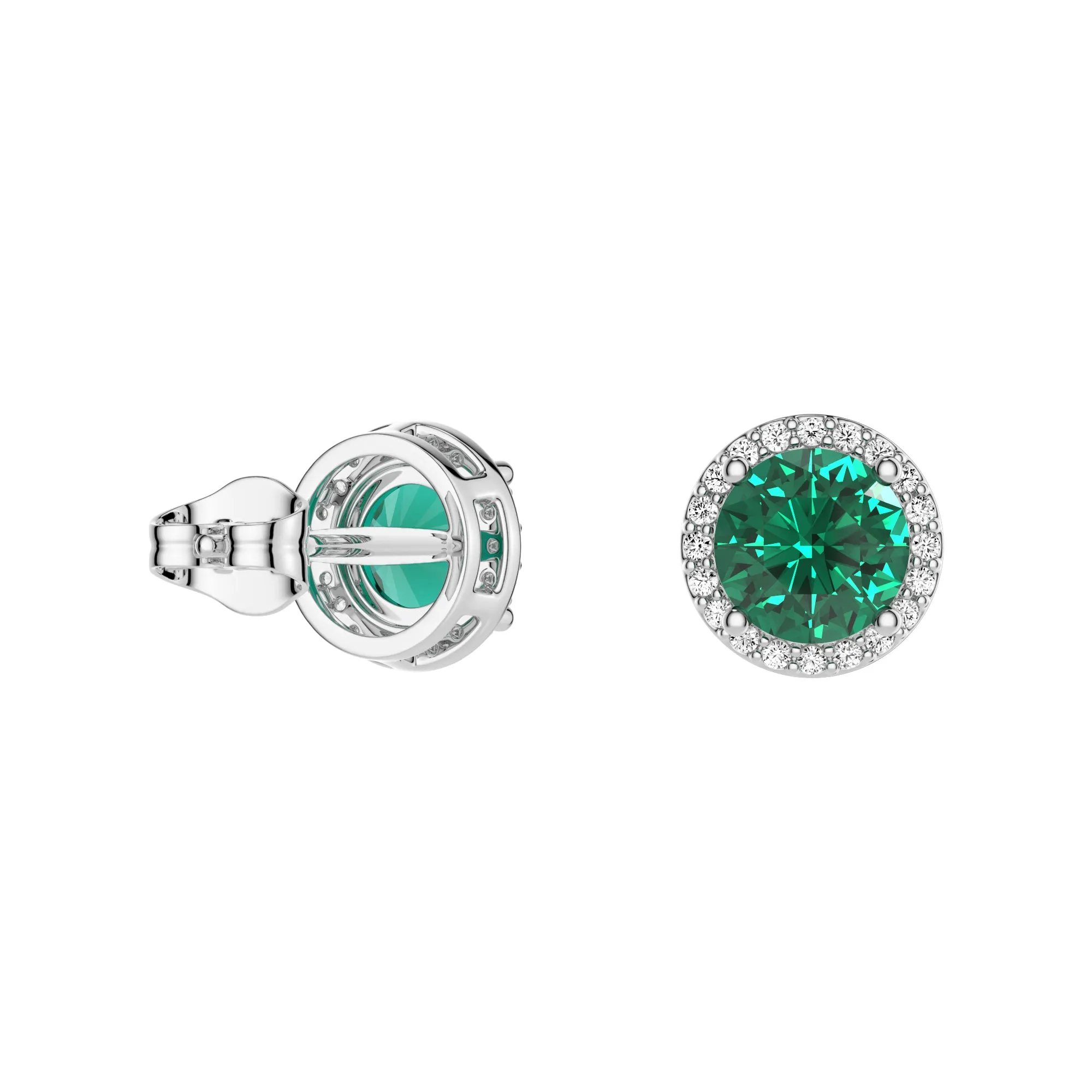 1.18 CT. Emerald and Pavé Halo Stud Earrings