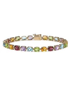 11.89 TCW Oval-Cut Genuine Multi-Gemstones 10k Yellow Gold Tennis Bracelet | Purple