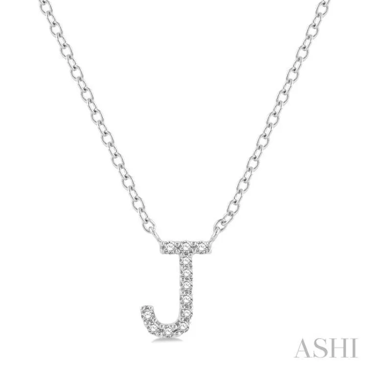 1/20 ctw Initial 'J' Round Cut Diamond Pendant With Chain in 14K White Gold