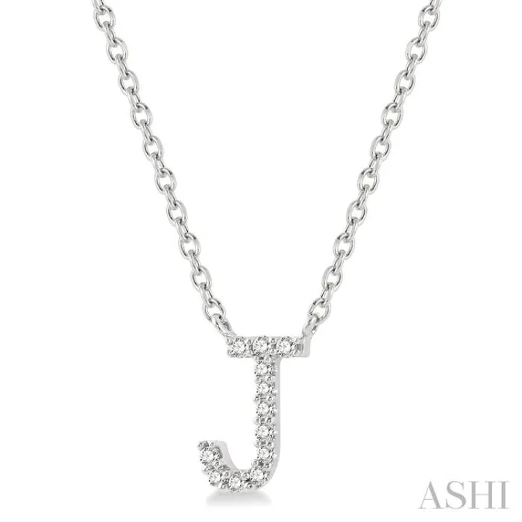 1/20 ctw Initial 'J' Round Cut Diamond Pendant With Chain in 14K White Gold