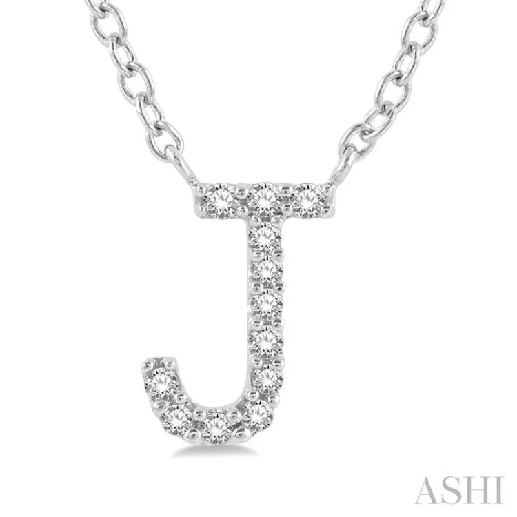 1/20 ctw Initial 'J' Round Cut Diamond Pendant With Chain in 14K White Gold