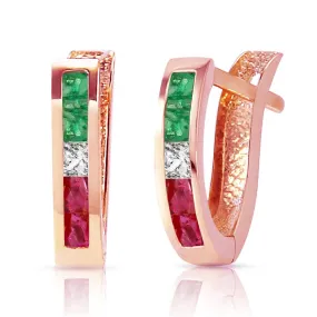 1.28 Carat 14K Solid Rose Gold Tri Gem Oval Hoop Earrings