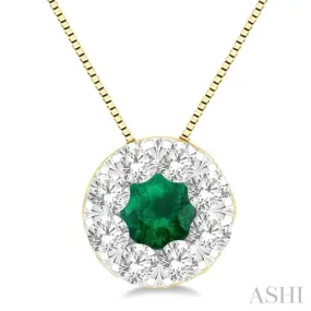 1/3 ctw Round Cut and 3.8MM Emerald Cut Lovebright Diamond Precious Pendant With Chain in 14K Yellow and White Gold