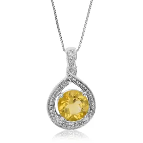 1.30 cttw Citrine Pendant Necklace .925 Sterling Silver With Rhodium 9 MM Round