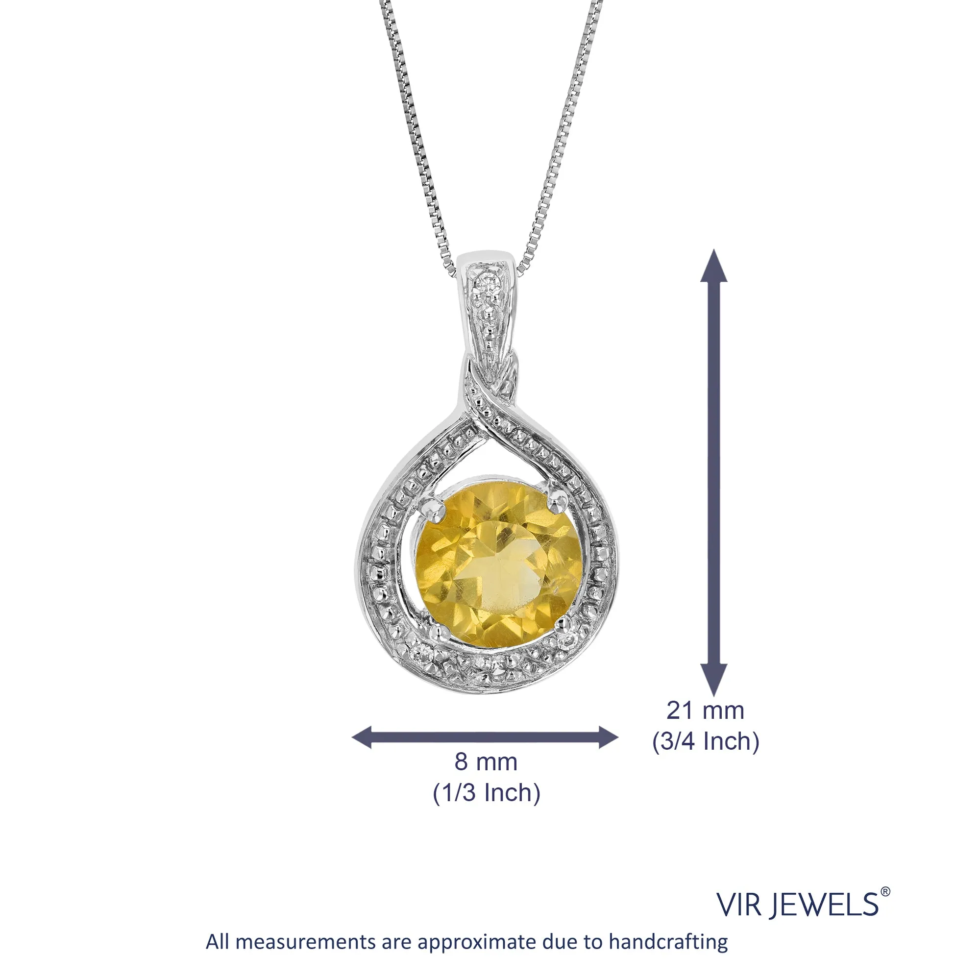 1.30 cttw Citrine Pendant Necklace .925 Sterling Silver With Rhodium 9 MM Round