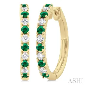 1/4 ctw Petite 1.80 MM Emerald and Round Cut Diamond Precious Fashion Huggies in 10K Yellow Gold