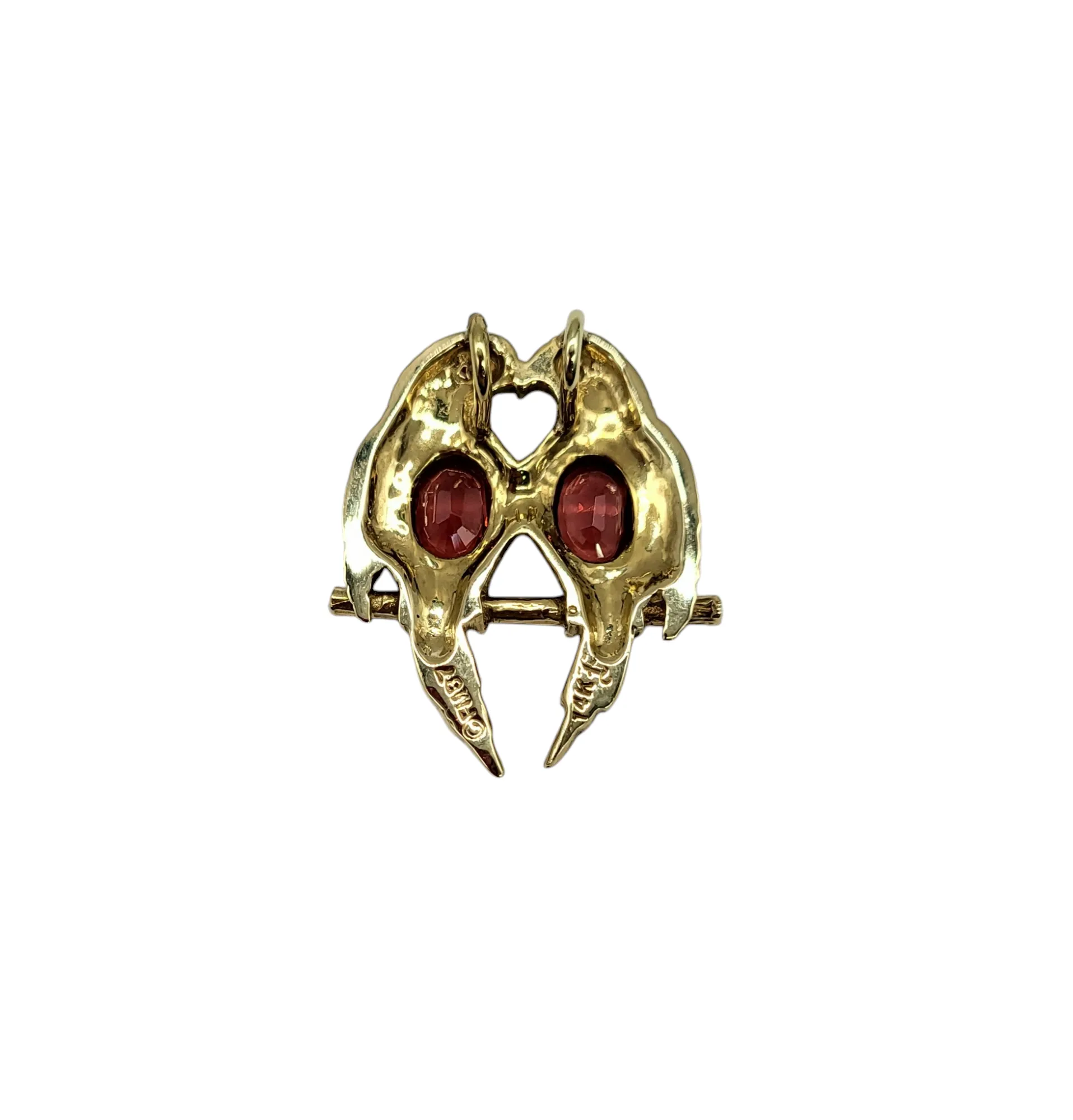 14 Karat Gold Parrot Pendant with Garnet Gemstones