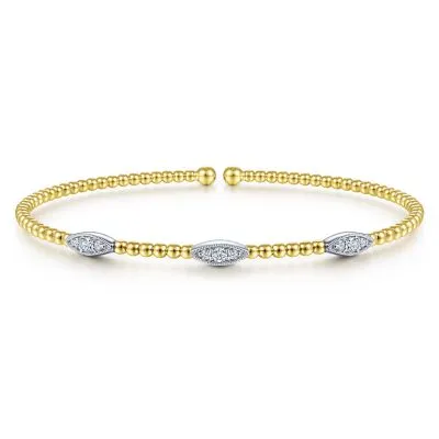 14K 2-Tone Bujukan Diamond Marquise Stations Bangle