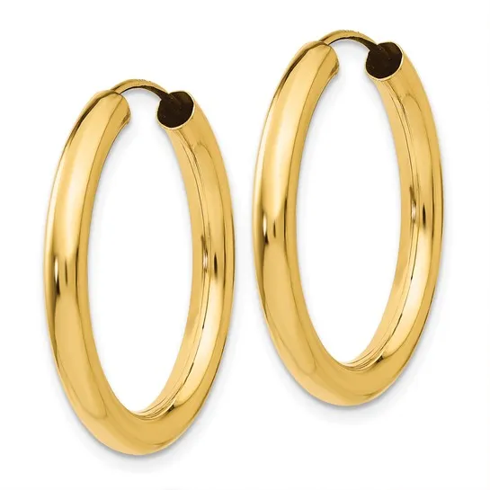 14k Gold 3mm Wide 25mm Round Endless Hoop Earrings