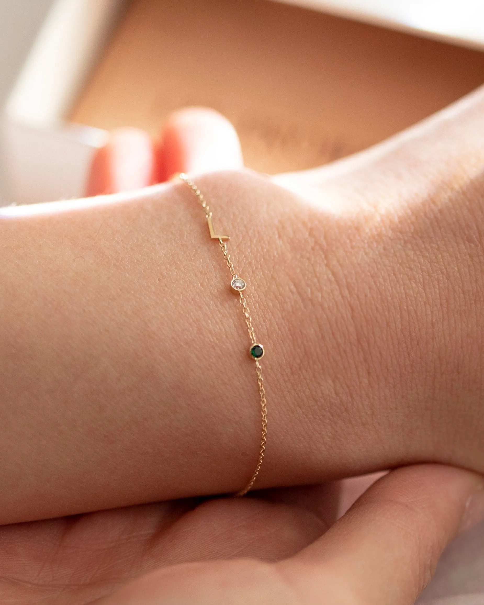 14k Gold Birthstone Letter Bracelet