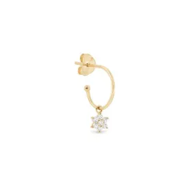 14K Gold Crystal Lotus Flower Single Hoop