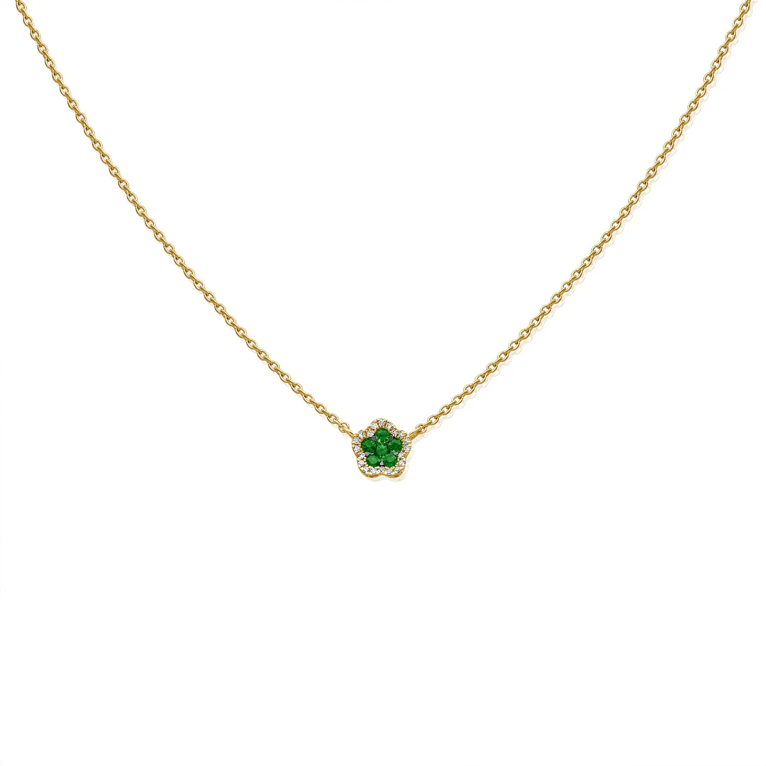 14K Gold Emerald & Diamond Flower Necklace