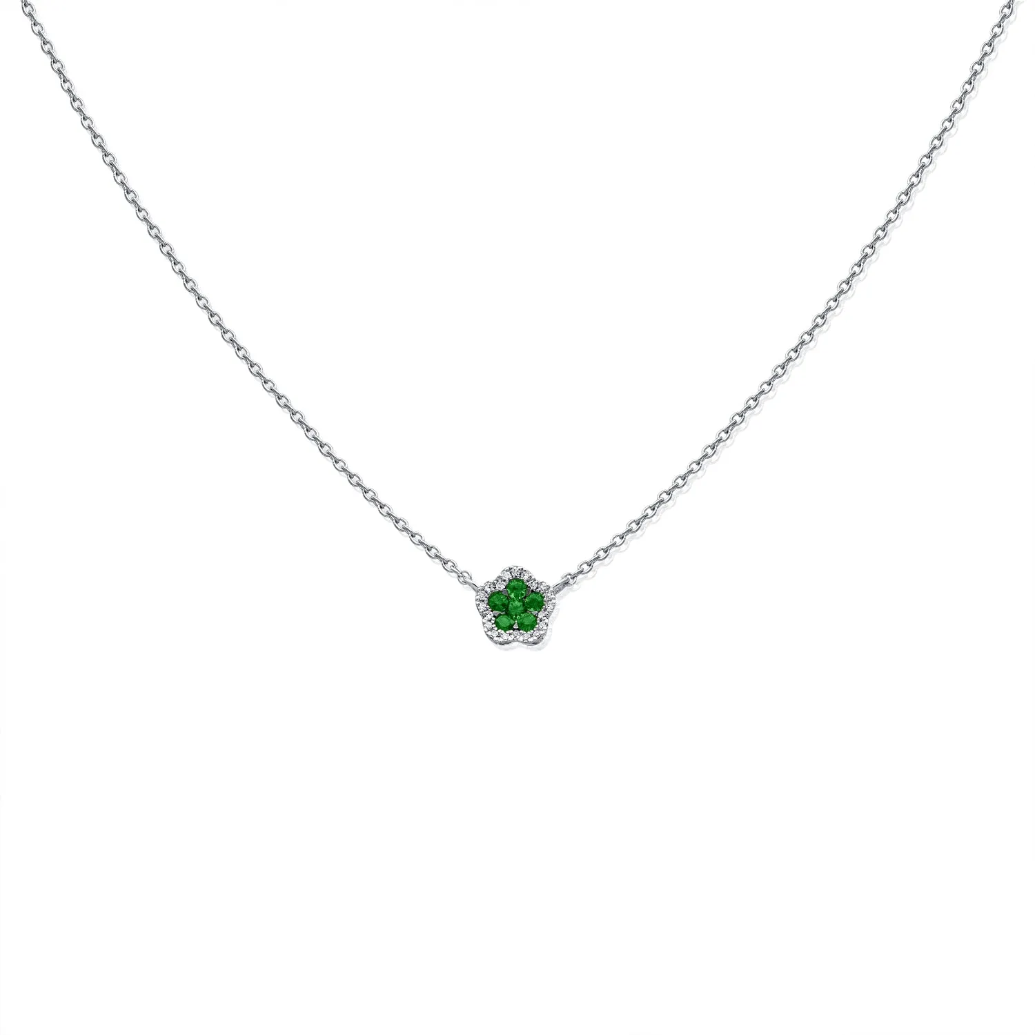 14K Gold Emerald & Diamond Flower Necklace