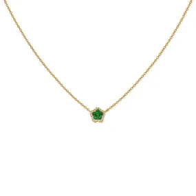 14K Gold Emerald & Diamond Flower Necklace