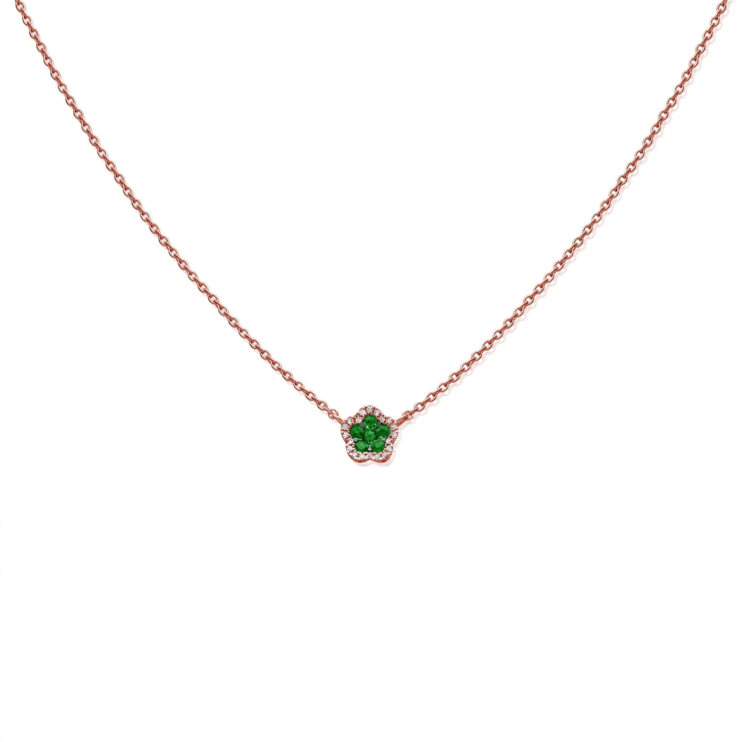 14K Gold Emerald & Diamond Flower Necklace