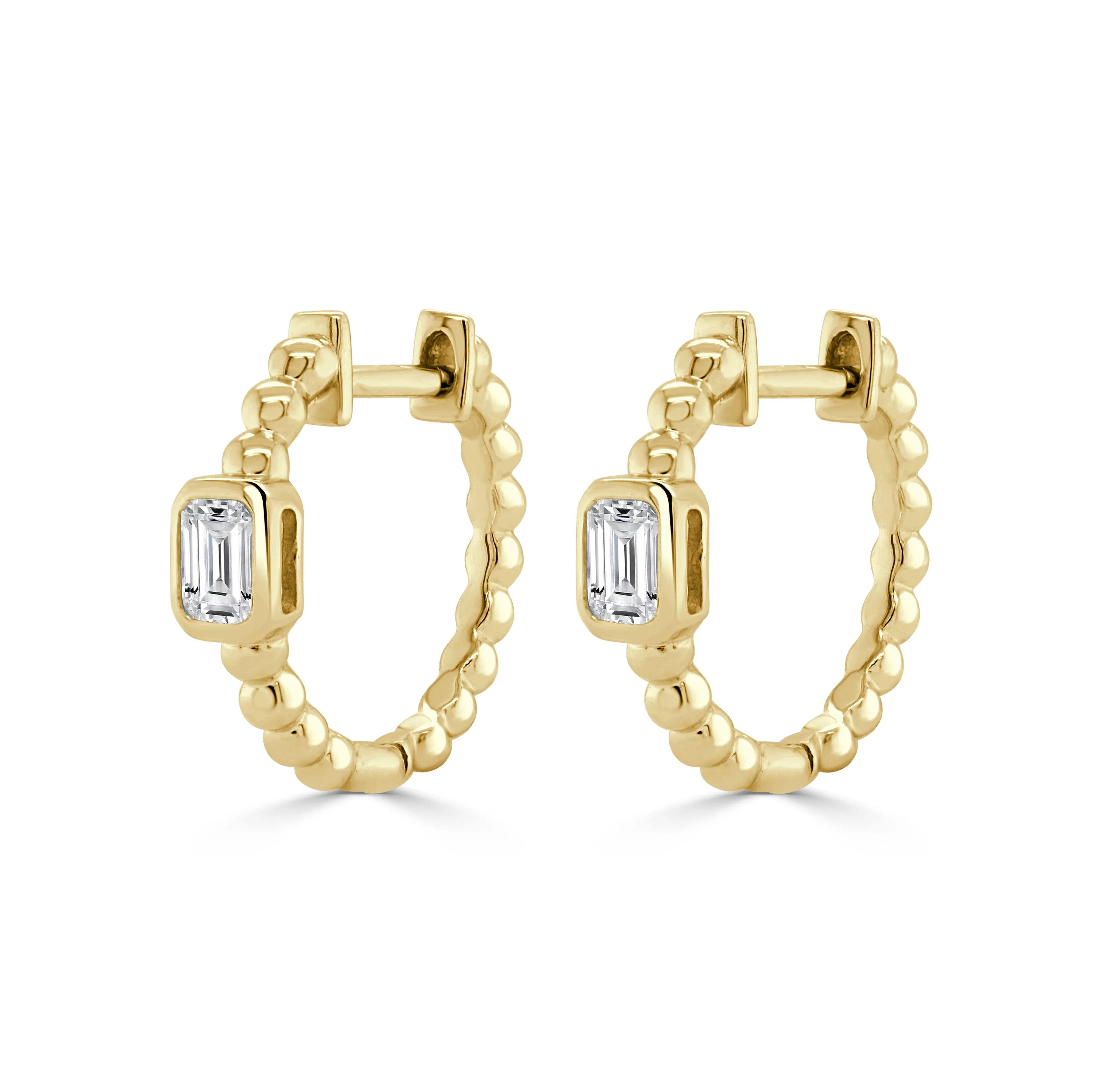 14K Gold Emerald Cut Diamond Huggie Earrings - 0.32ct