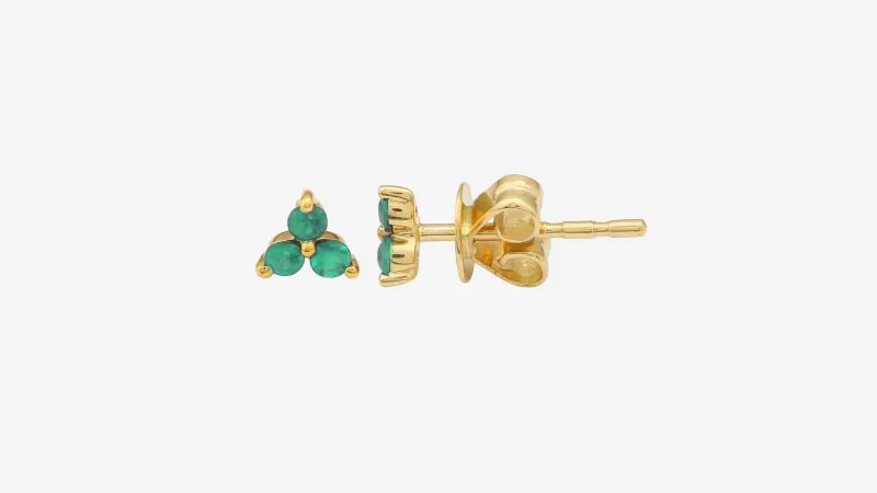 14k Gold Trio Emerald Stud Earrings