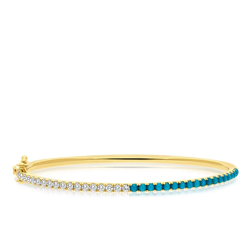 14K Gold Turqouise & Diamond Bangle