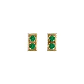 14K Rose Natural Emerald Two-Stone Earrings