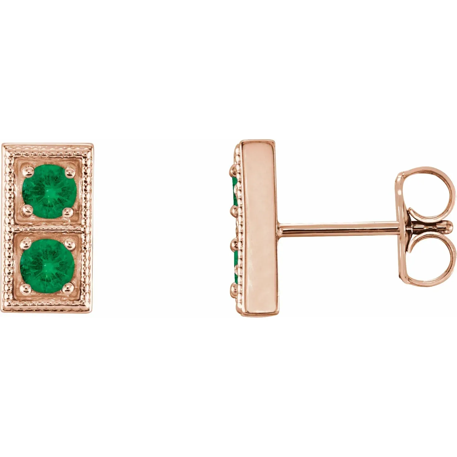 14K Rose Natural Emerald Two-Stone Earrings