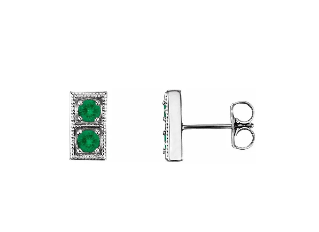 14K Rose Natural Emerald Two-Stone Earrings