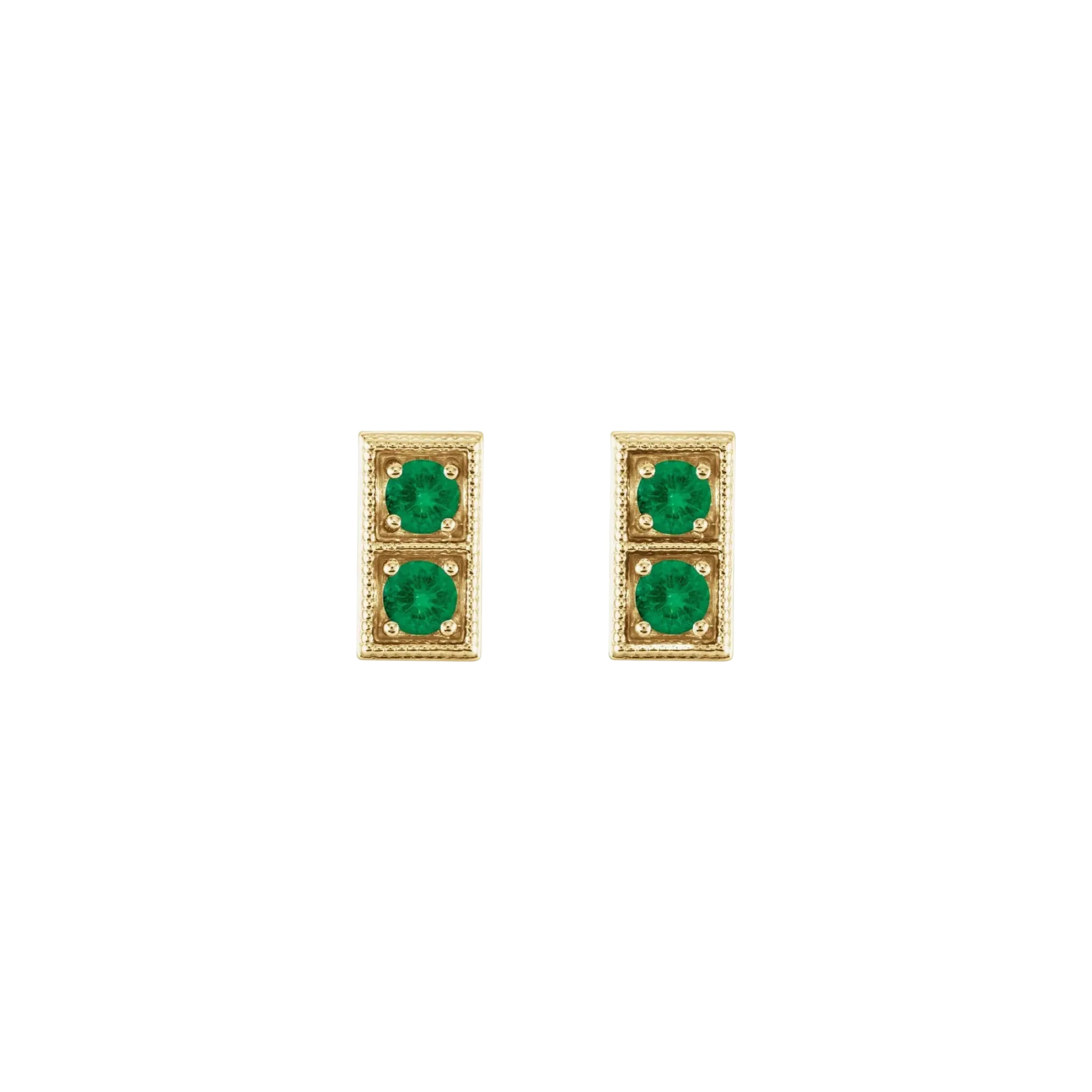 14K Rose Natural Emerald Two-Stone Earrings