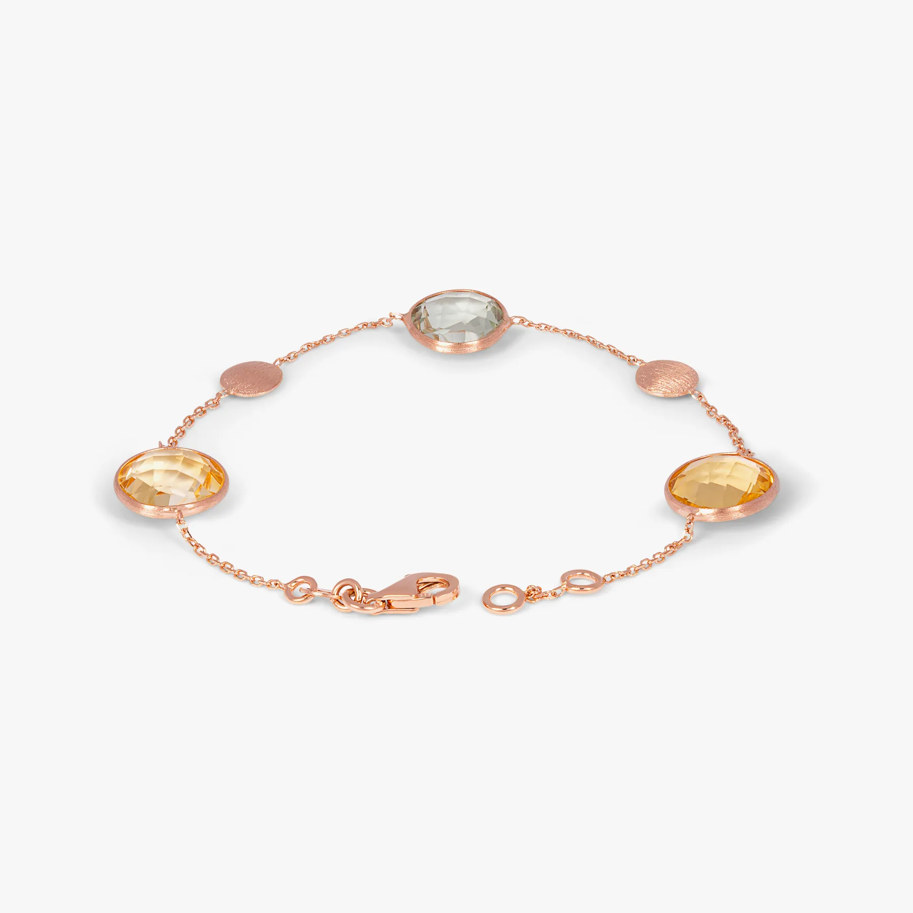 14K satin rose gold Kensington bracelet with citrine and prasiolite