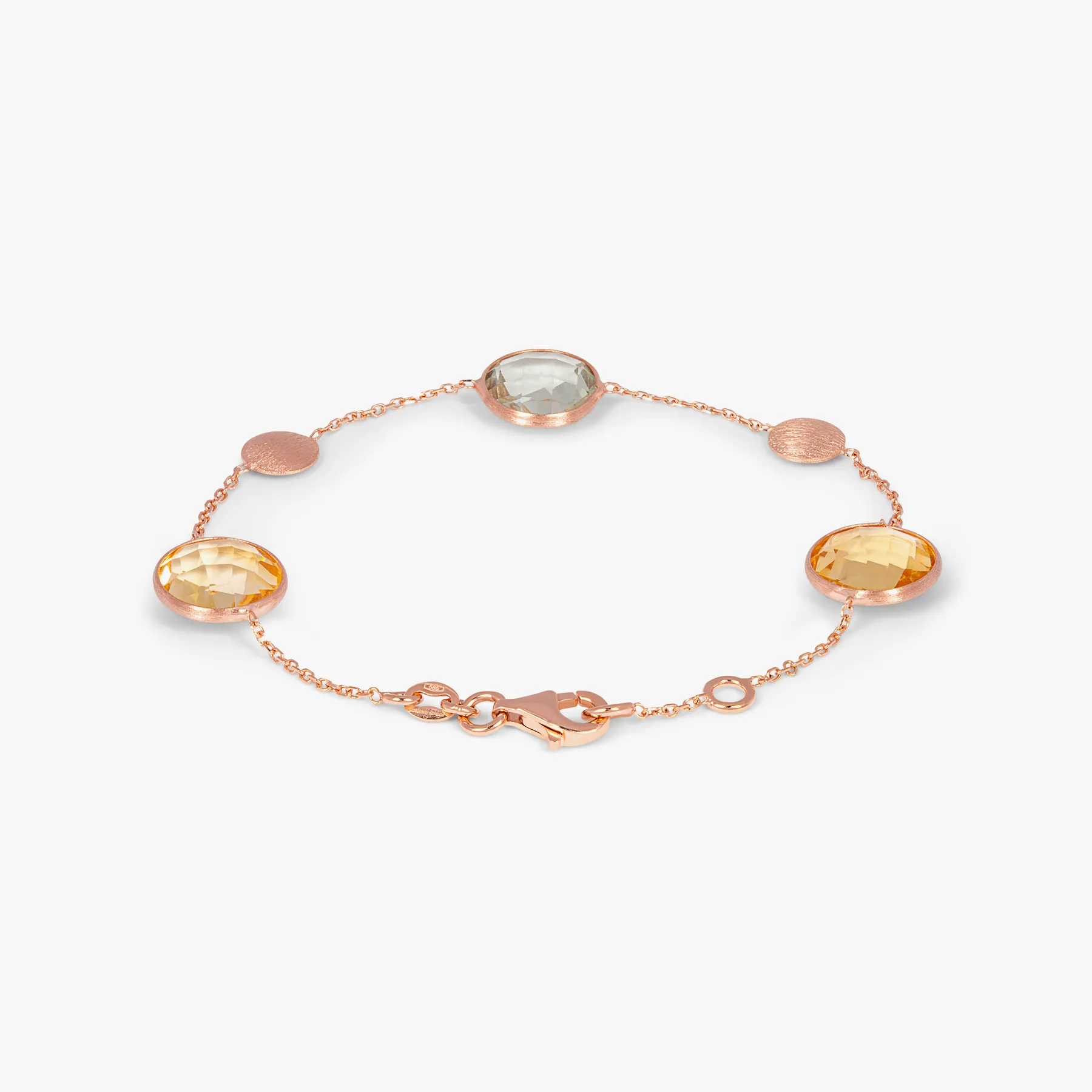 14K satin rose gold Kensington bracelet with citrine and prasiolite