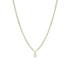 14k Small Square Oval Link Dangling Pearl Necklace