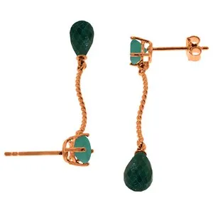 14K Solid Rose Gold Dangling Earrings w/ Natural Emeralds