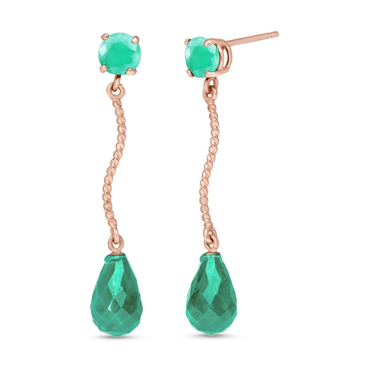 14K Solid Rose Gold Dangling Earrings w/ Natural Emeralds